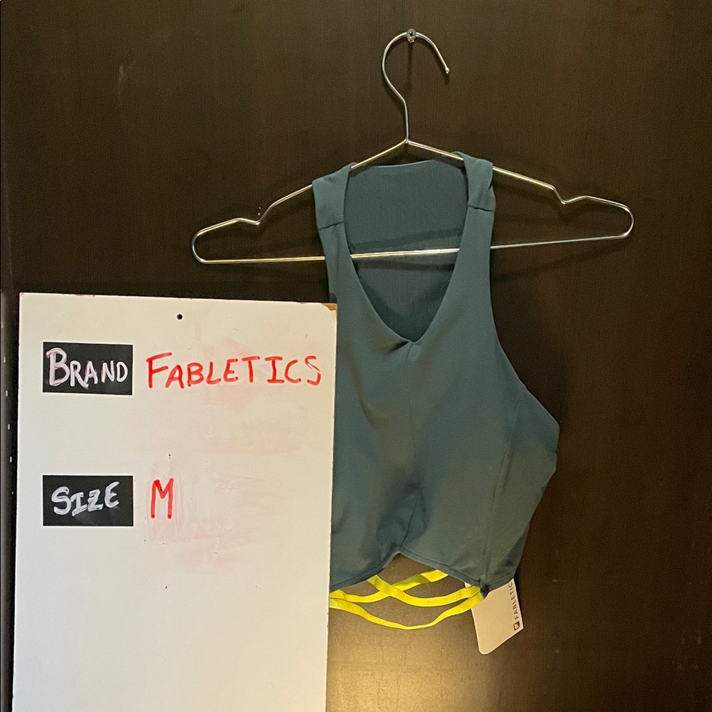 LastChanceB4GoodWill Fabletics Teal and Neon Yellow Sports Bra